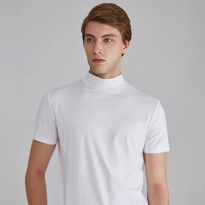 Fashionable men's long sleeve turtleneck shirt with a stylish fit, perfect for casual fall & winter outfits.