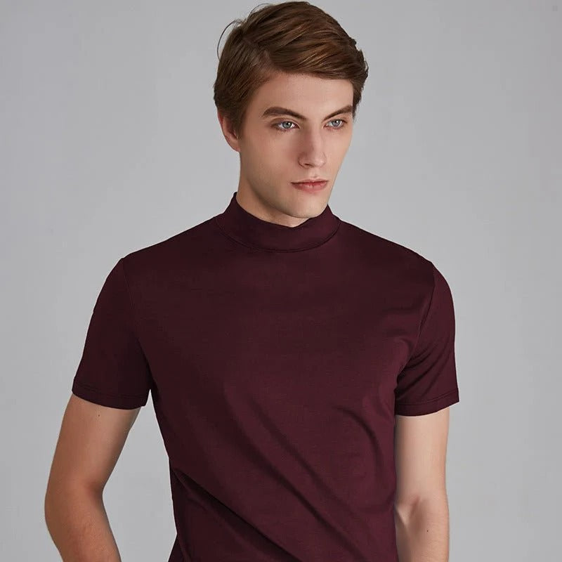 Versatile men's turtleneck top, a long sleeve cotton shirt, great as a layering piece for fall/winter style.