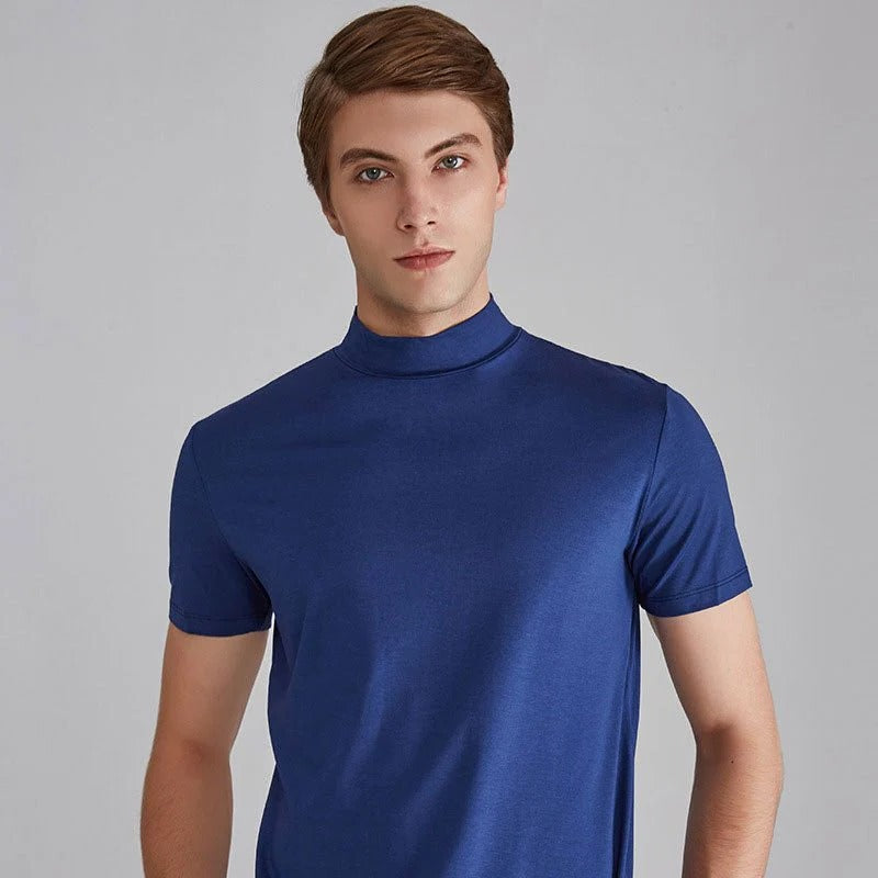 Men's casual long sleeve cotton turtleneck shirt, stylish and comfortable for everyday wear.