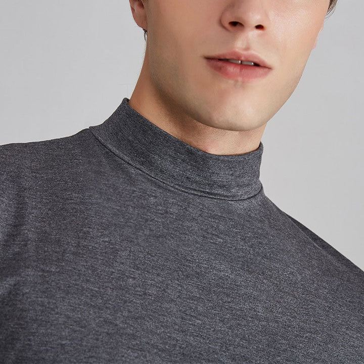 Men's versatile long sleeve cotton turtleneck shirt, a comfortable and stylish top for casual fall/winter wear.