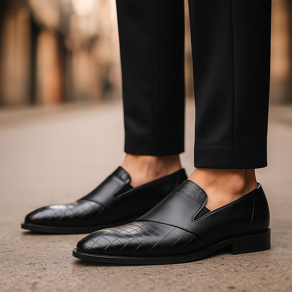 Trendy men's croc-pattern loafers: Slip-on dress shoes, perfect for a sleek, sophisticated business or evening look.