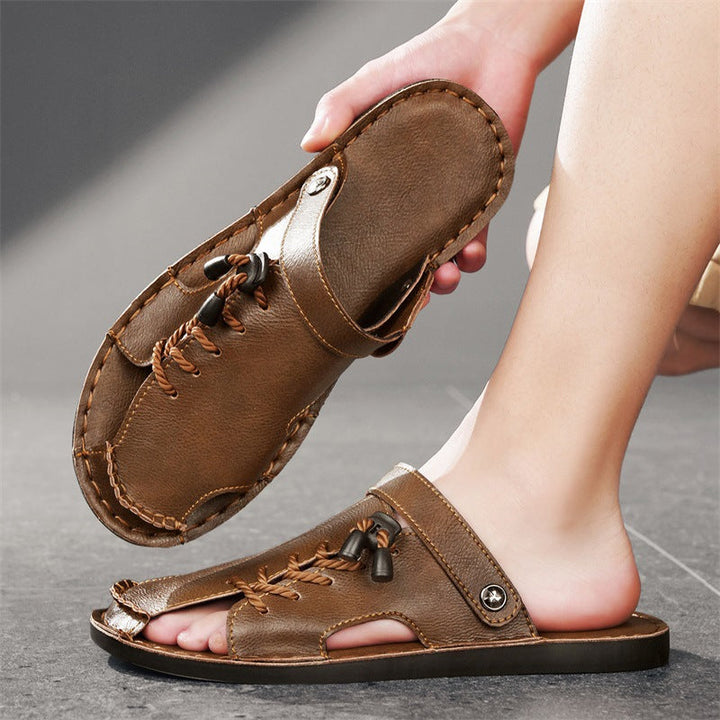 Mens stylish cross-wrap comfort sandals, open-toe design, perfect summer footwear for leisure.