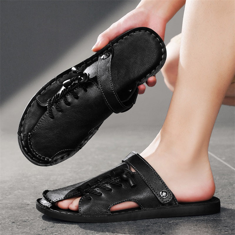 Open-toe men's cross-wrap comfort sandals, essential summer footwear for vacation and outdoor activities.