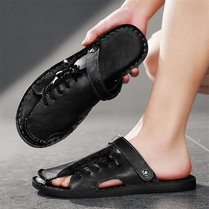 Open-toe men's cross-wrap comfort sandals, essential summer footwear for vacation and outdoor activities.