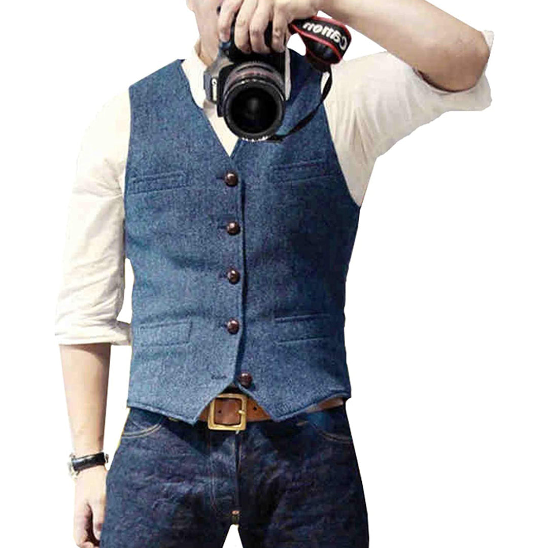Men's stylish denim gilet vest, classic jean outerwear for a versatile layered look and casual wear.
