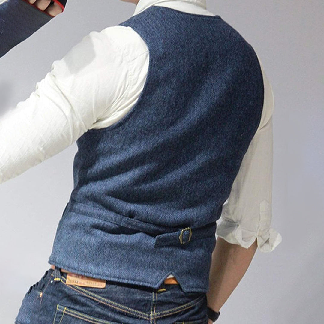 Mason men's denim vest, a timeless fashion staple for casual & everyday layering, perfect for outerwear.