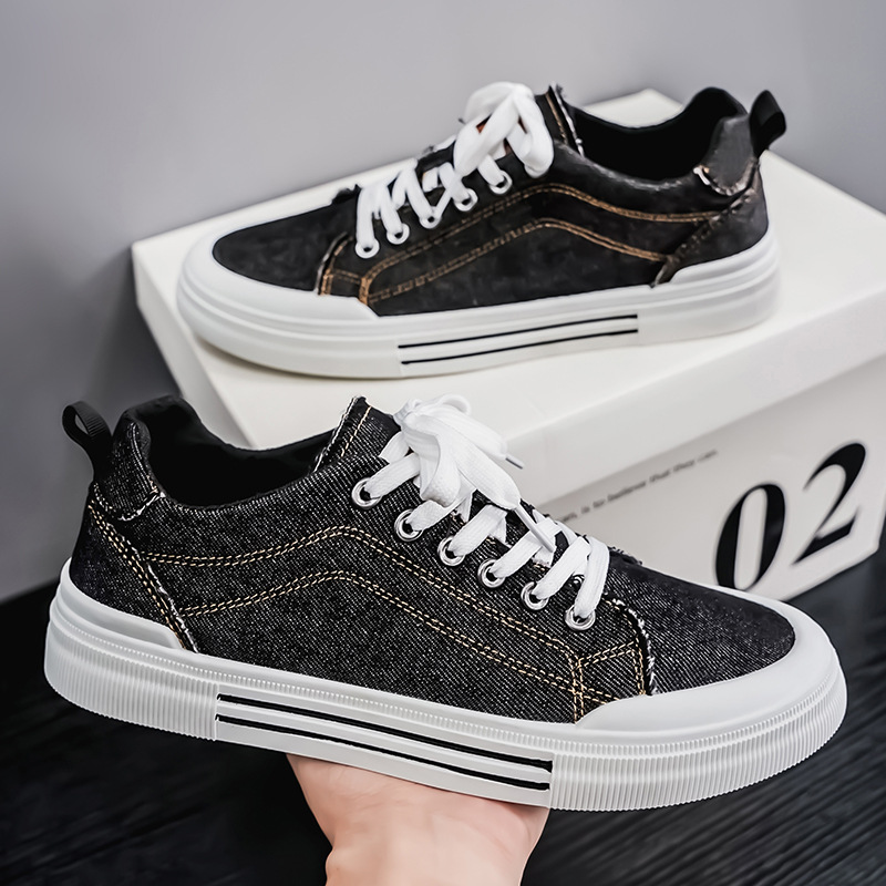 Stylish men's denim sneakers with secure laces for casual, comfortable daily wear.