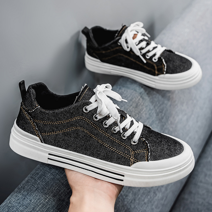 Versatile men's denim sneakers, suitable for casual outings & everyday style.