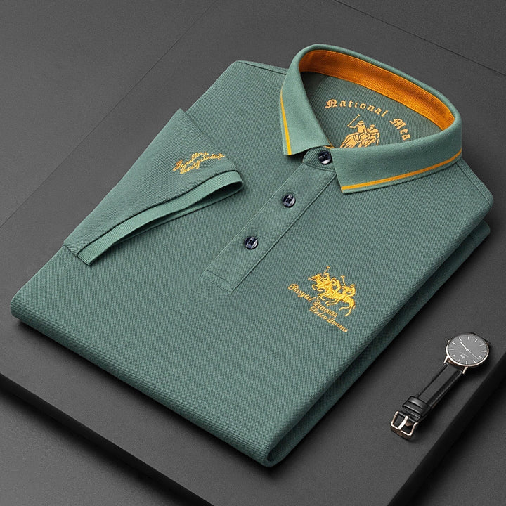Soft cotton men's embroidered polo shirt, offering comfort and style. A perfect smart casual apparel top.