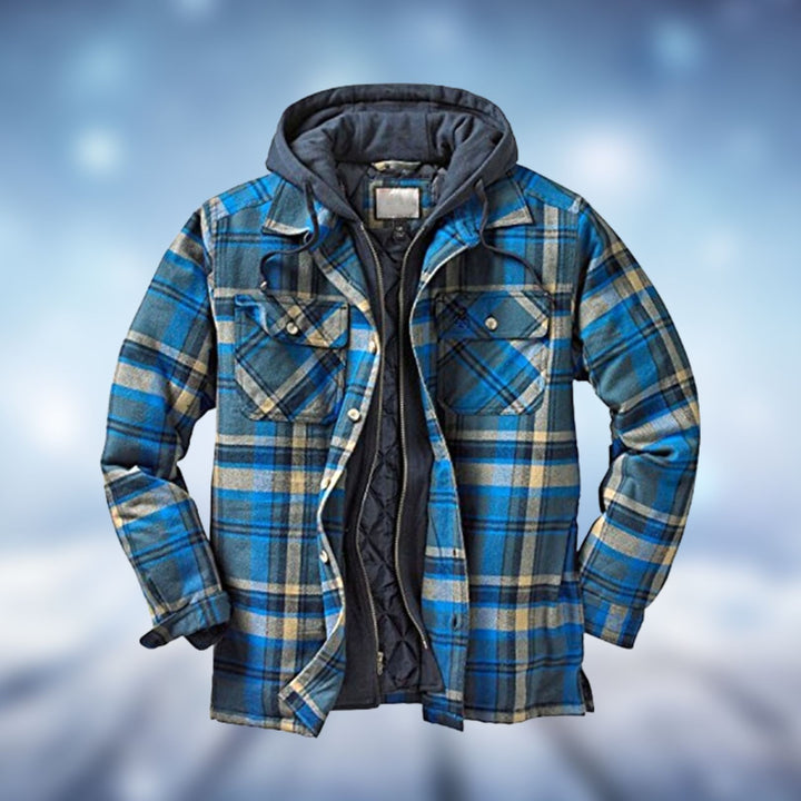 High-performance men's insulated winter jacket, Evan. Stylish cold weather outerwear, zip closure, adjustable cuffs.