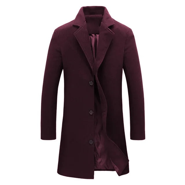 Men's stylish fall & winter long coat, perfect for smart casual and elegant cold-weather fashion.
