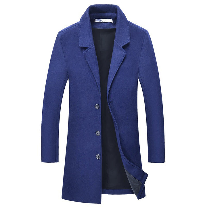 Sophisticated men's long coat with classic design, perfect for elegant fall & winter smart casual fashion.