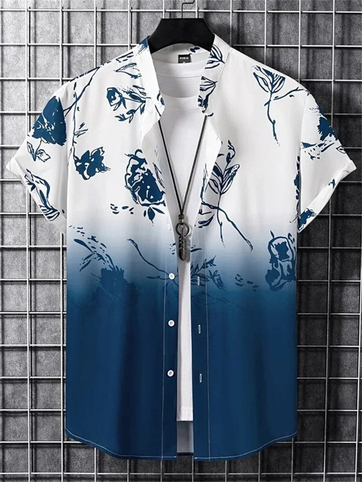 Lorenzo men's collared short-sleeve shirt with a unique floral design, great for a cool, casual summer look.