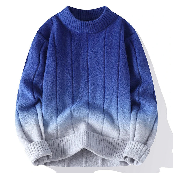 Men's stylish gradient knit pullover sweater, perfect for winter fashion. Ombre long sleeve top for casual wear.