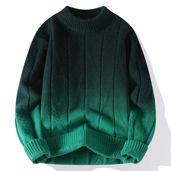 Fashionable men's ombre sweater with a unique gradient knit design. Stylish long sleeve pullover for winter.
