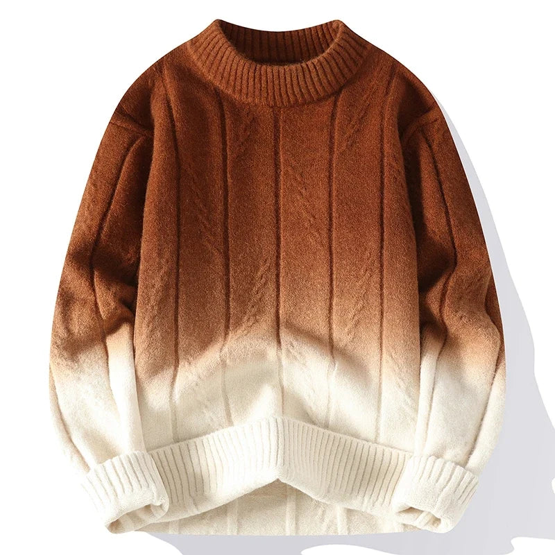 Versatile men's gradient knit pullover, a stylish long sleeve sweater ideal for winter casual fashion.