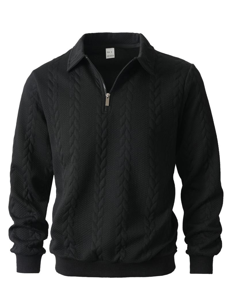 Classic men's half-zip pullover sweater, ideal for smart casual outfits and easy layering comfort.