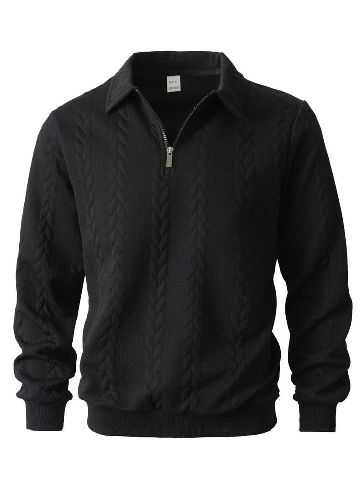 Classic men's half-zip pullover sweater, ideal for smart casual outfits and easy layering comfort.