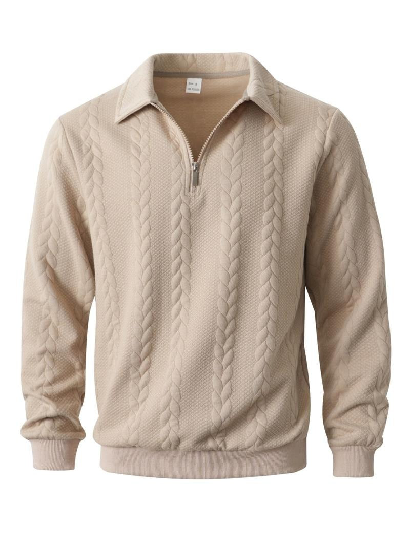 Stylish men's half-zip sweater with a textured knit, offering comfort for casual and work wear.