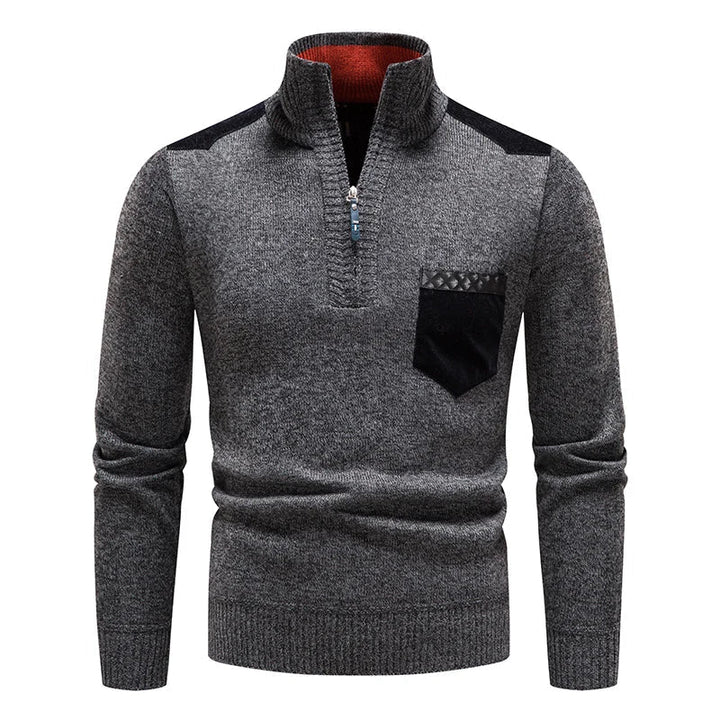 Fashion-forward men's half-zip sweater, long sleeve, casual and stylish with distinct contrast details.