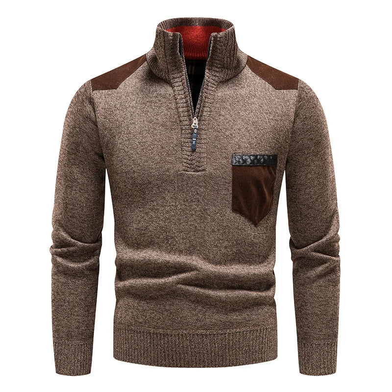 Trendy men's half-zip casual sweater, perfect autumn wear. Stylish with distinct contrast details.