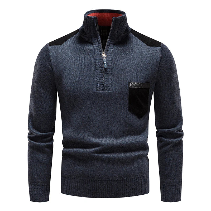 Men's half-zip sweater, pullover style, casual & stylish. Contrast details enhance autumn wear look.