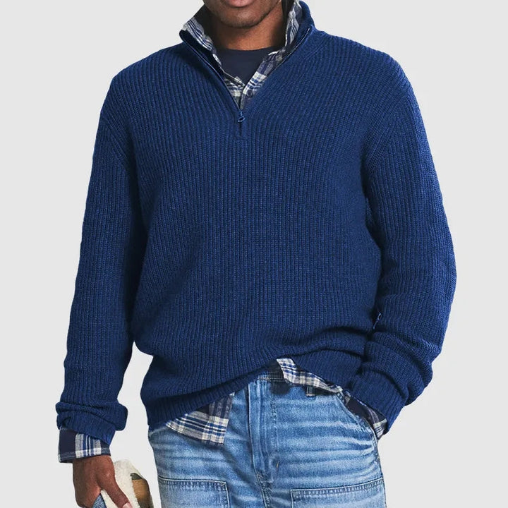 Stylish men's half-zip pullover sweater, easily paired for a refined casual outfit or smart layering.