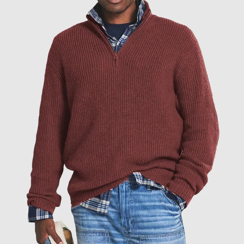 Men's stylish half-zip sweater in a modern design, perfect for casual comfort and versatile fashion.