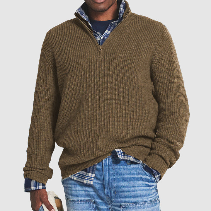 Versatile men's half-zip sweater, great as outerwear or a layering piece for ultimate modern comfort.