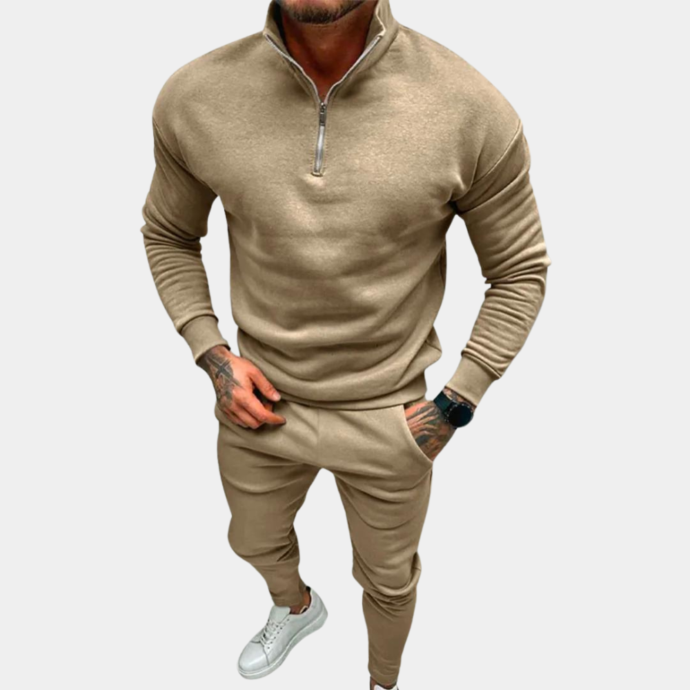 Comfortable men's joggers from a stylish two-piece tracksuit. Great for casual outings or an athletic look.