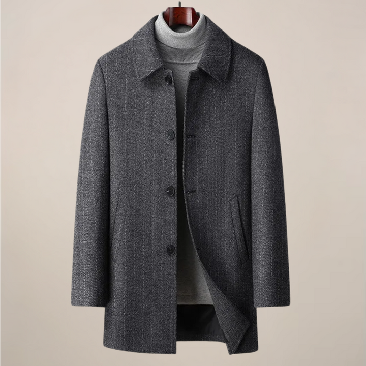 Men's stylish herringbone car coat, perfect for modern elegance & smart casual wear.