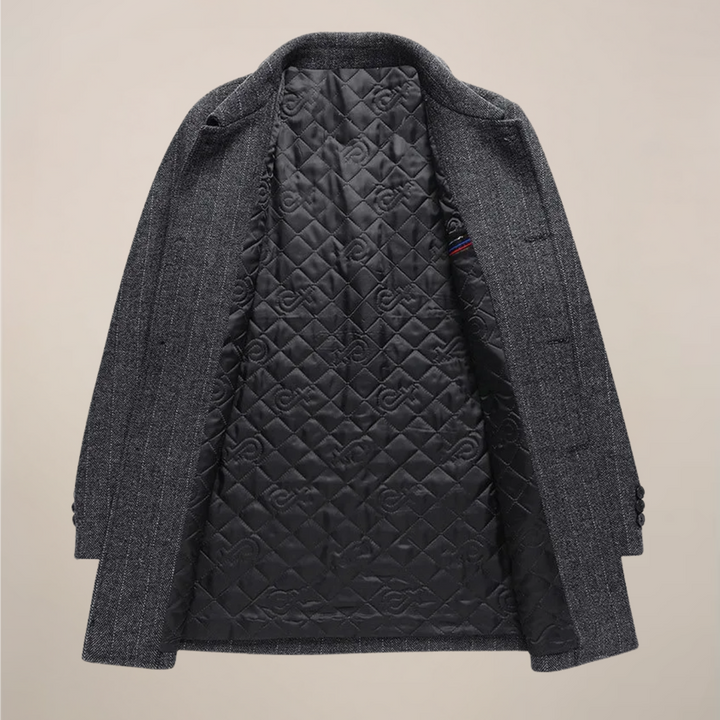 Men's elegant herringbone trench coat, a stylish outerwear choice for winter & autumn.