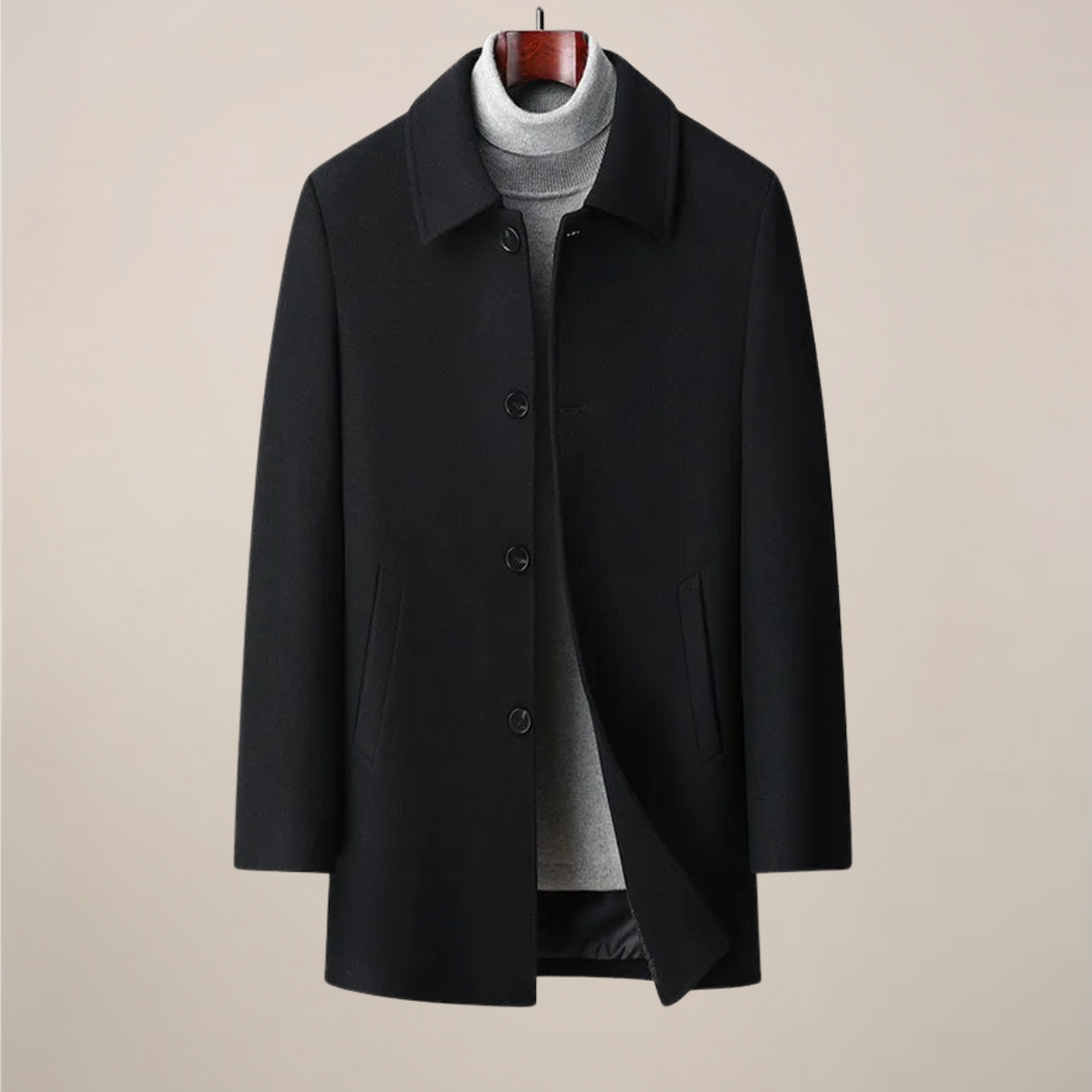 Herringbone car coat for men, offering a refined, modern look & tailored fit.