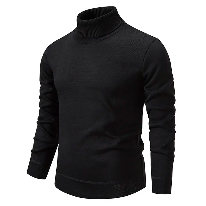 Versatile men's high-neck knit sweater, great for casual or elegant layering in fall & winter.