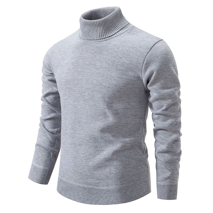 Stylish men's high-neck pullover sweater, essential knitwear for comfortable and warm winter layering.