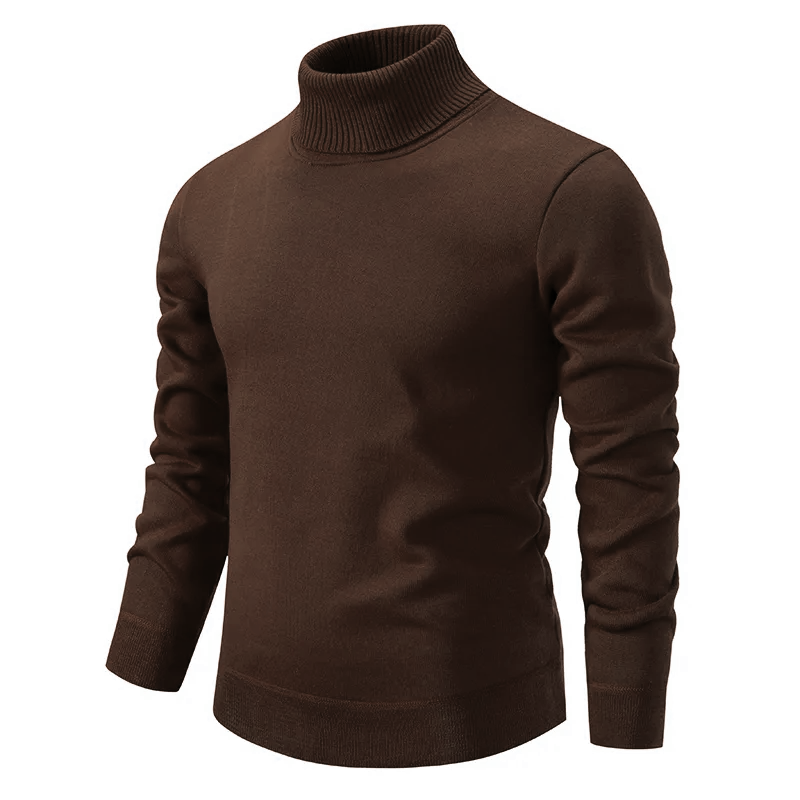 Men's soft knit high-neck sweater, offering warmth and a modern, versatile look for cold seasons.