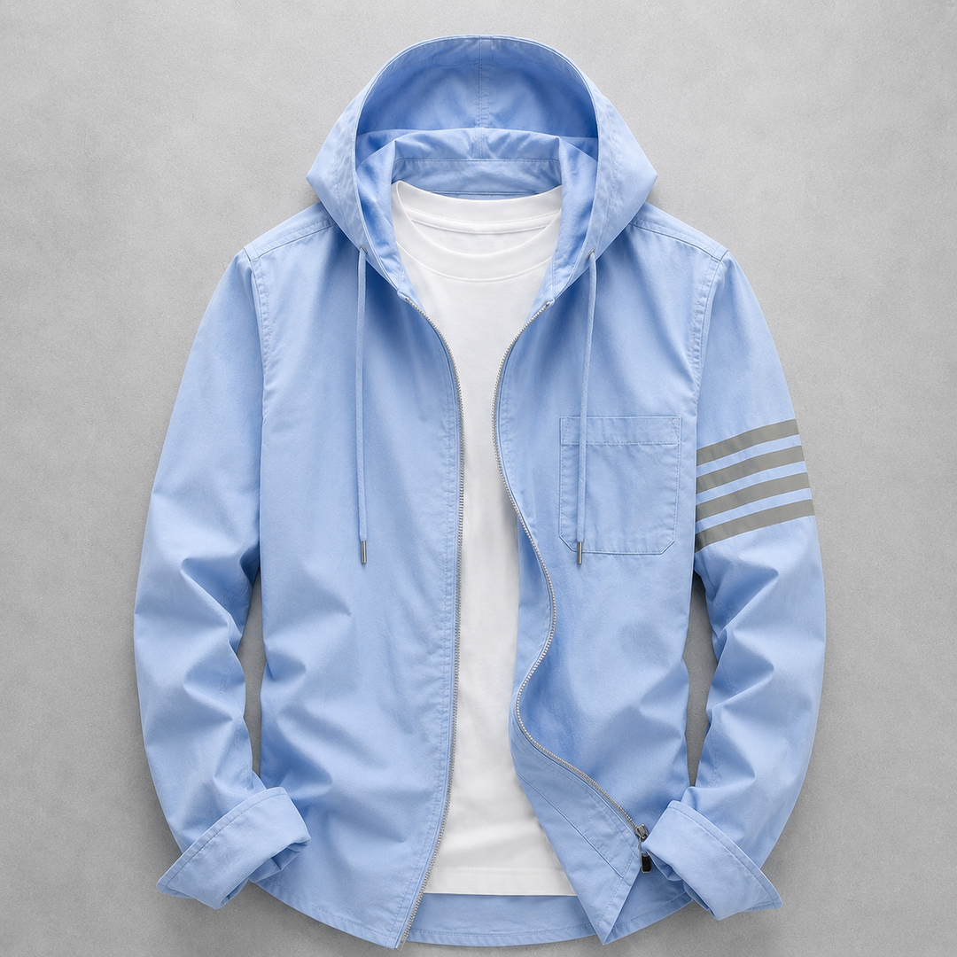 Men's stylish hooded jacket with tailored fit, perfect for all-day comfort. Versatile modern spring/fall outerwear.