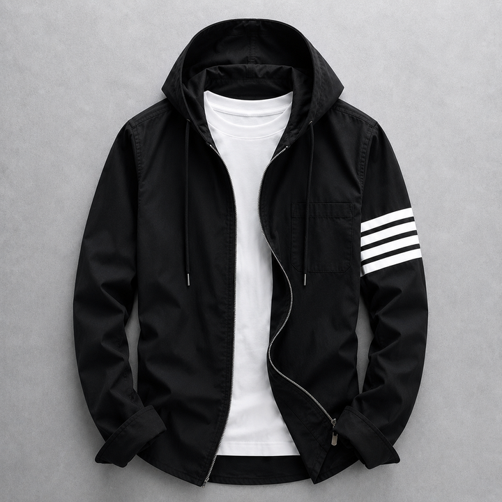 Men's comfortable hooded jacket, stylish tailored fit. Versatile casual outerwear for all-day wear in spring/fall.