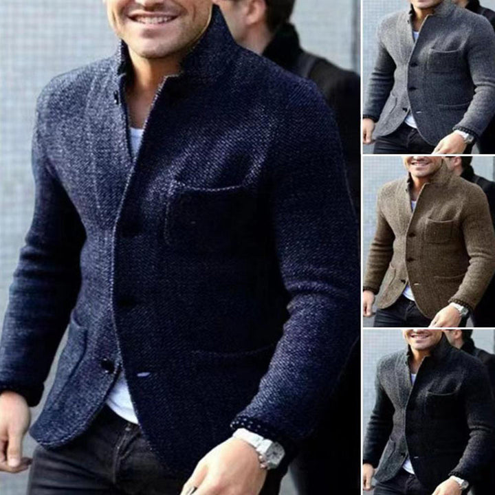 Men's versatile button-up cardigan, great for layering & adding a cozy, fashionable touch to any outfit.
