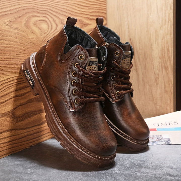 Men's stylish lace-up boots with side zipper for easy wear, perfect for casual, formal, or winter fashion.