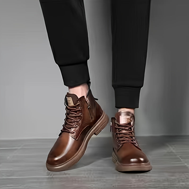 Profile of men's versatile lace-up boots, showcasing the full lace-up closure and handy side zipper.