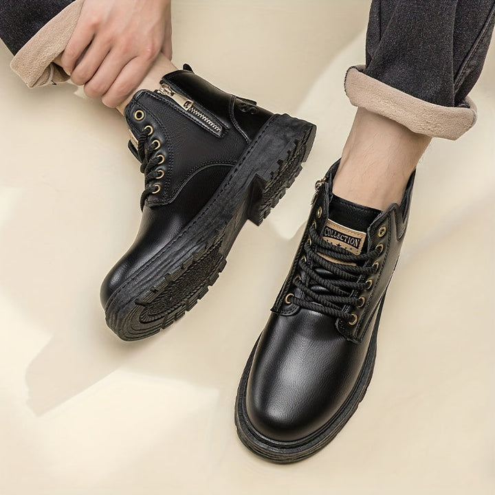 Men's comfortable lace-up boots with side zipper; vintage style ideal for all-day everyday wear & fall fashion.