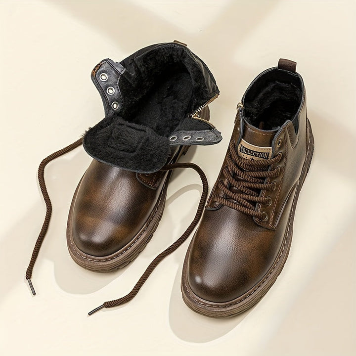 Comfortable men's vintage style lace-up boots with side zipper. Great for everyday wear and versatile footwear.