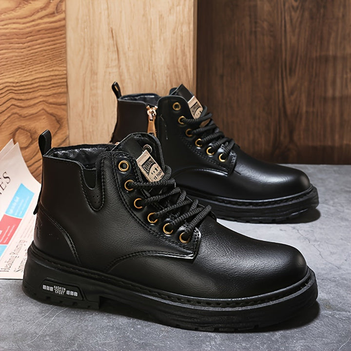 Men's stylish lace-up ankle boots with side zipper, suitable for outdoor adventures or urban everyday wear.
