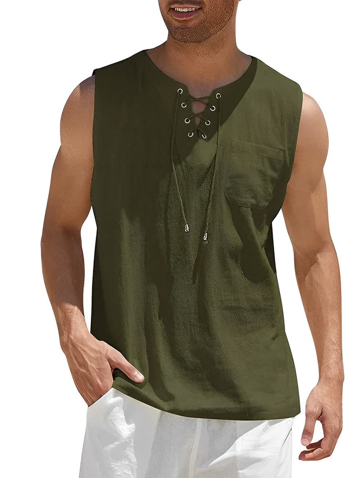 Men's stylish lace-up V-neck tank top. Perfect for summer casual wear, beach, or vacation.