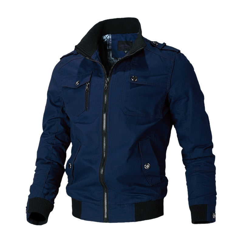 Modern men's stylish bomber jacket, a comfortable lightweight outerwear piece for everyday casual wear.