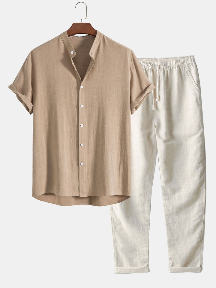 Men's stylish linen shirt & trousers set. Perfect casual summer wear, comfortable & coordinated.