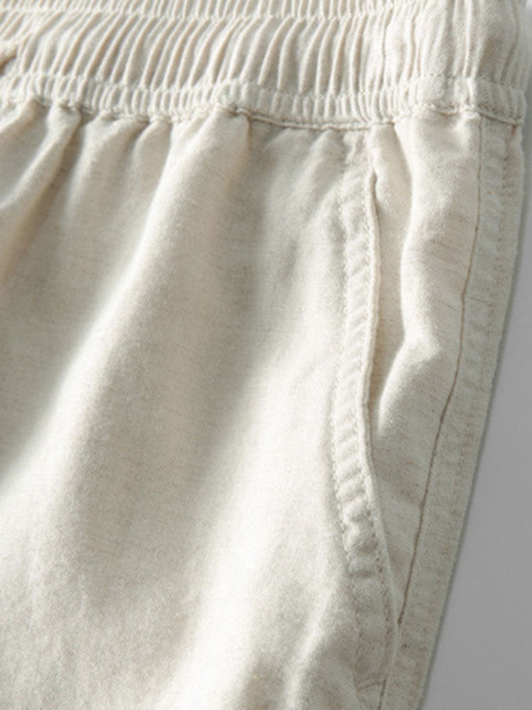 Trendy men's linen shirt and trousers coordinated set, modern men's summer fashion.