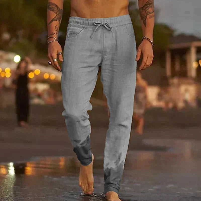 Breathable men's linen pants for ultimate summer comfort and relaxed style.