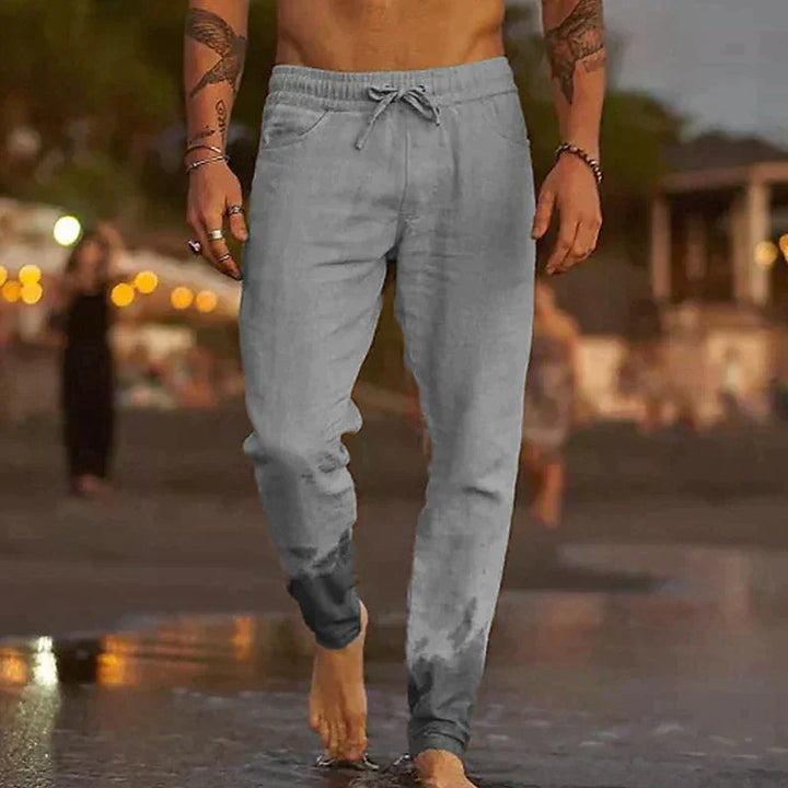 Breathable men's linen pants for ultimate summer comfort and relaxed style.